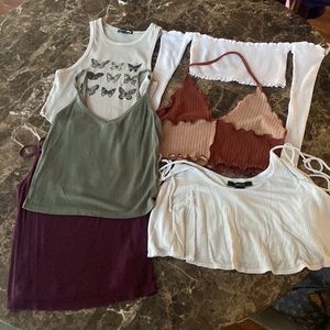 7 assorted ribbed crop tanks